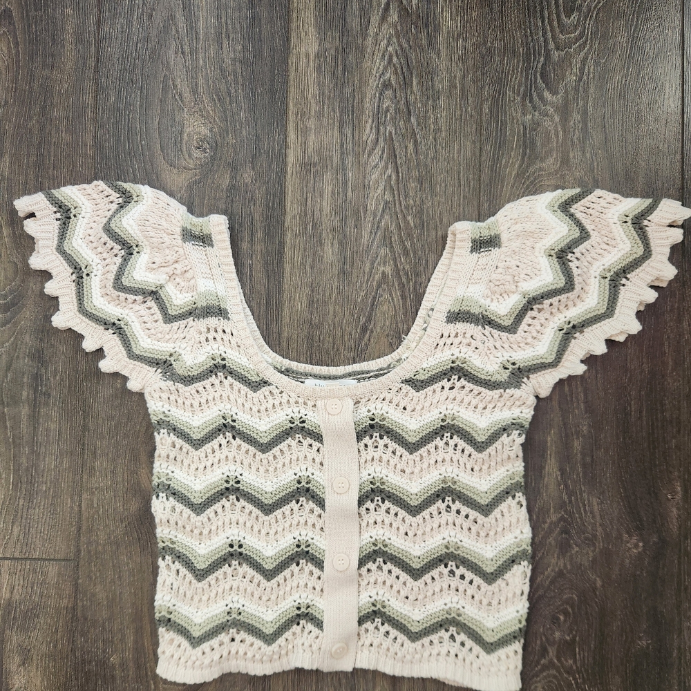 Blu Pepper Olive Green Knit Crop Cardigan - Size M